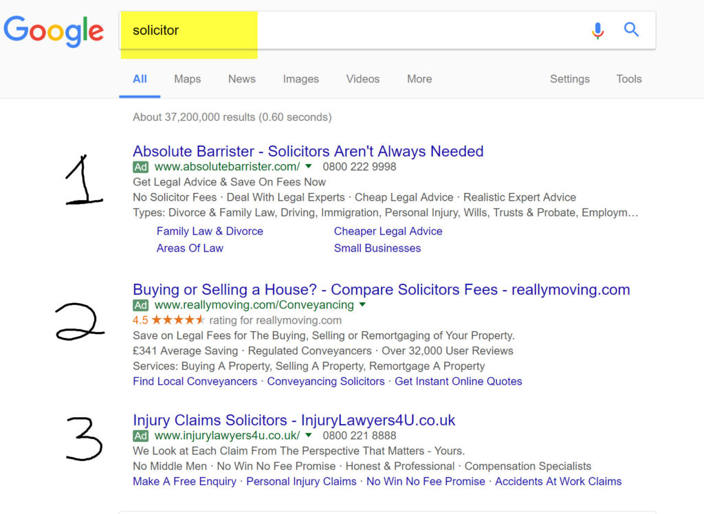 Solicitor Search Term Google Adwords