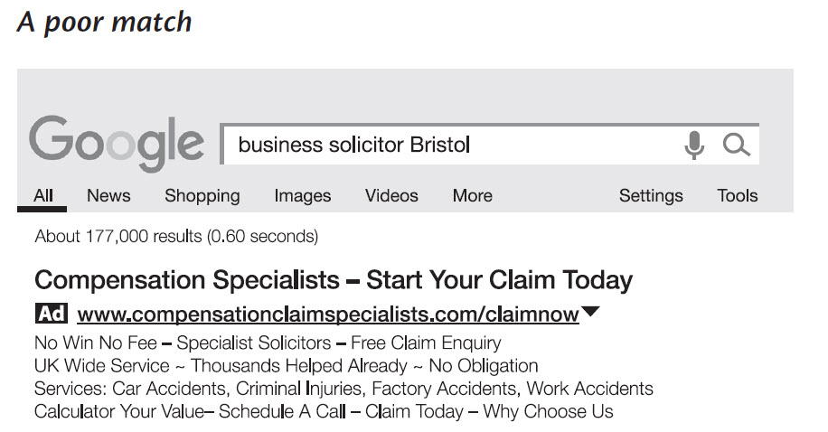 Example Of A Bad Advertisement when it comes to Google Adwords For Law Firms